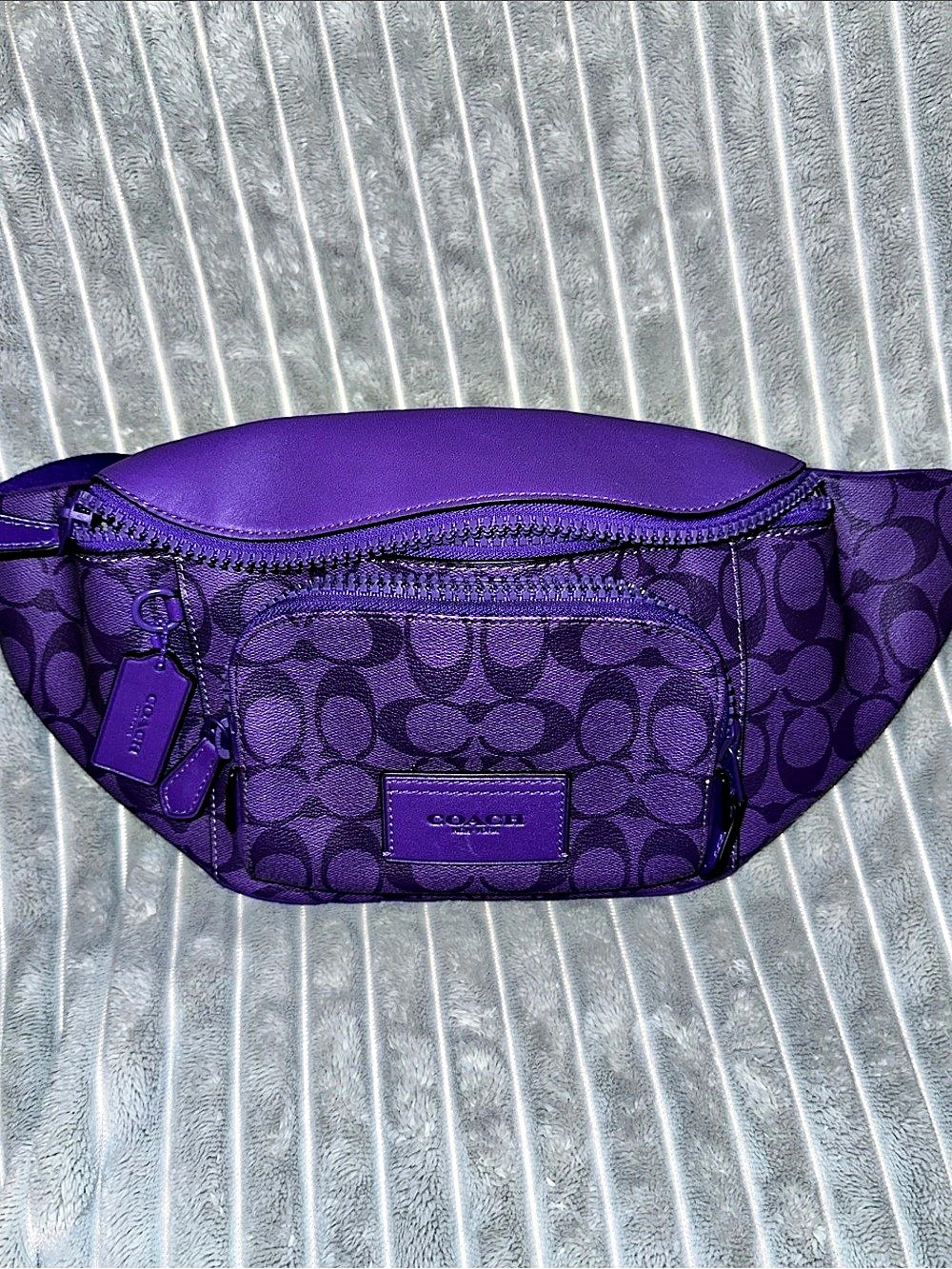 Coach Mini Belt Bag In Signature Canvas Purple Monogram